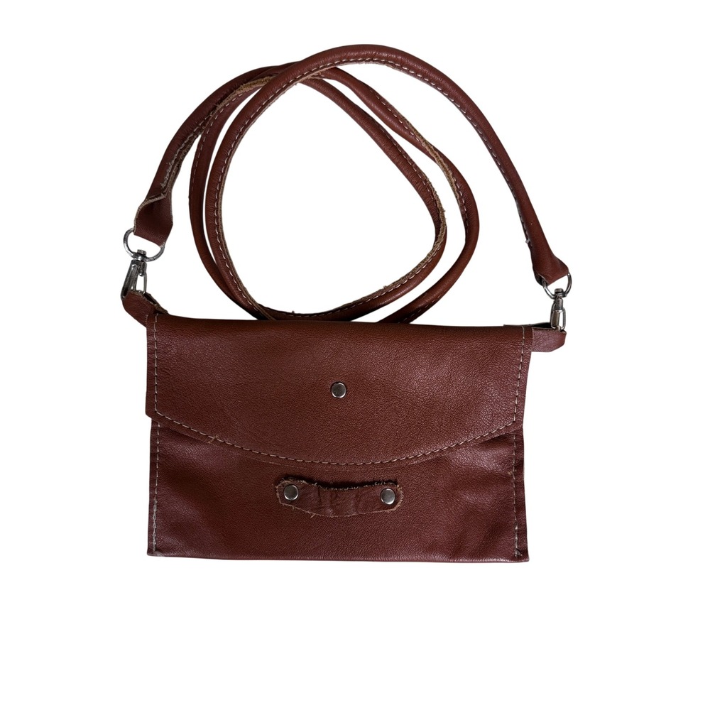Crossbody Bag Womens OS Brown Leather Envelope Snap Small Minimalist